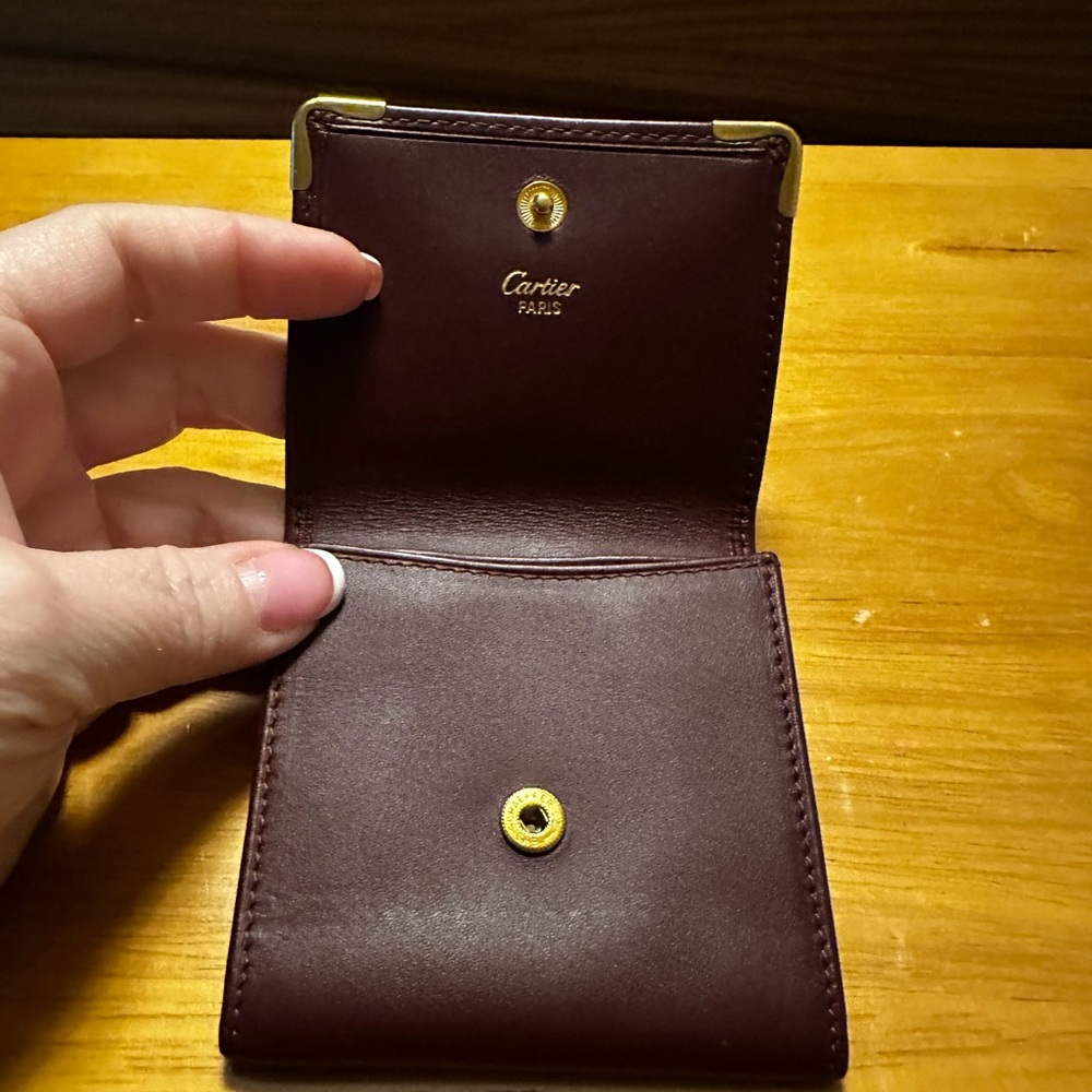 Cartier Signature Bordeaux Leather Coin Pouch with Gold Hardware - Picture 4 of 7